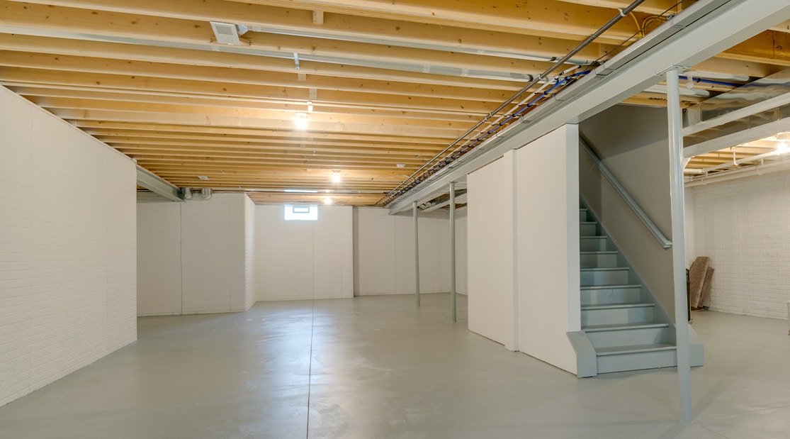 finished basement with new dry wall