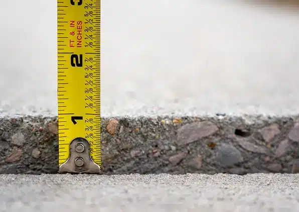 tape measure next to unlevel sidewalk