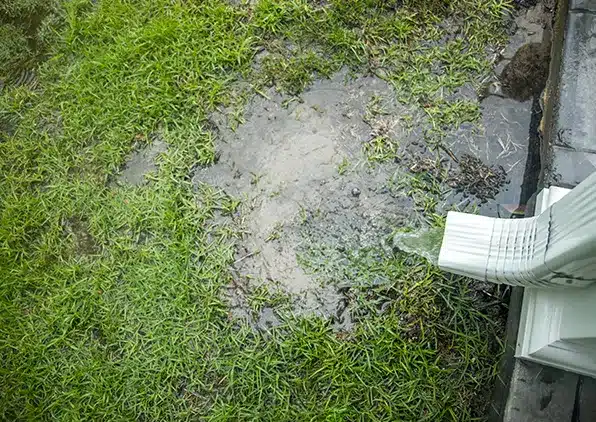 water pooled in lawn from drain spout