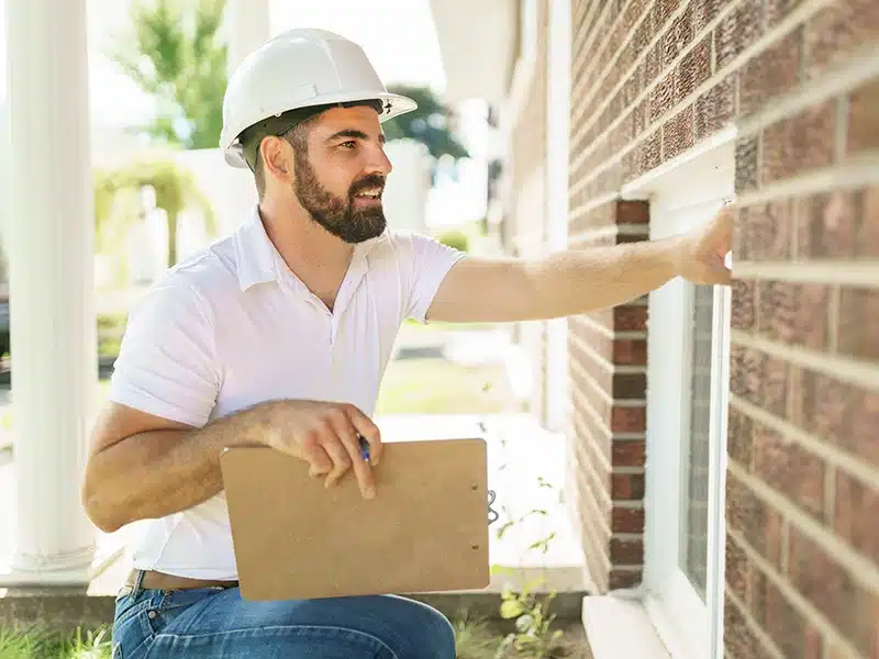 man inspecting external house