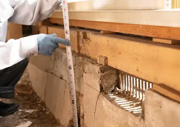 person checking foundation wood
