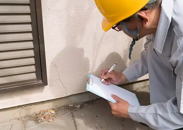 person inspecting foundation